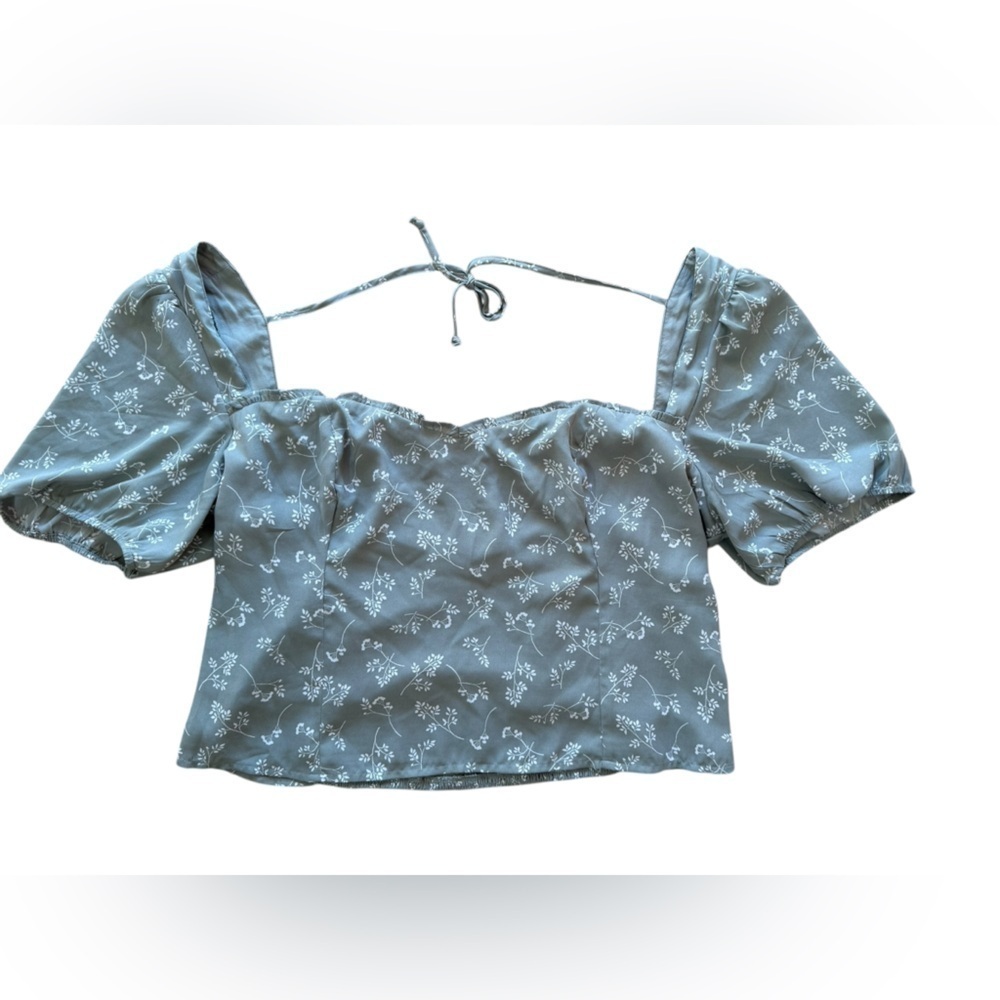 Abercrombie & Fitch Cropped Floral Puff Sleeve Smocked Back Square Neck Top XL